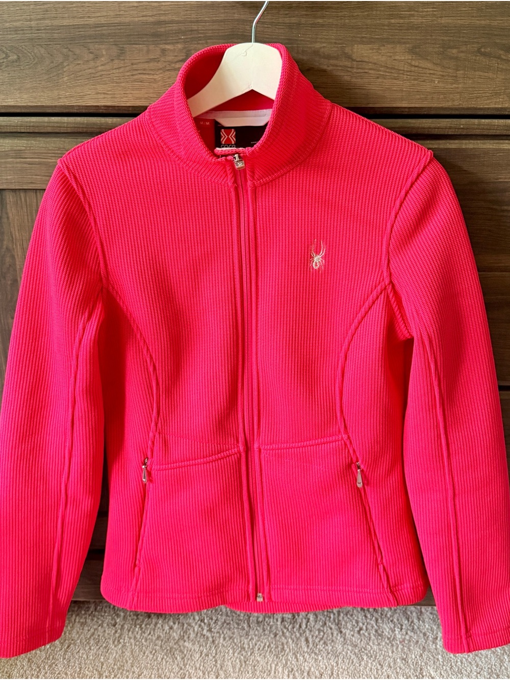 Spyder woman's Hot Pink Ribbed Full-Zip Fleece lined Jacket